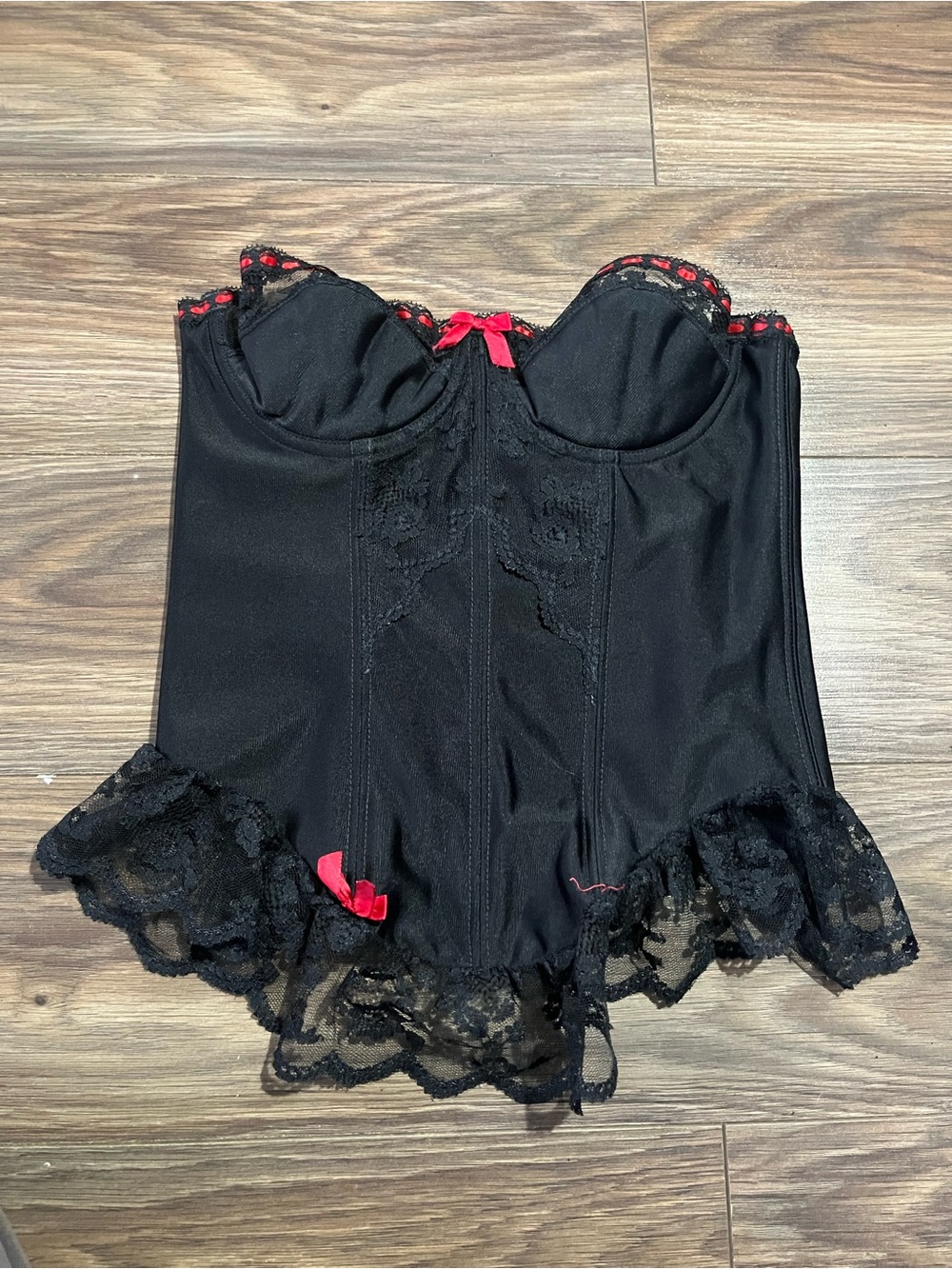 Black Lace Trim Bustier with Red Accents